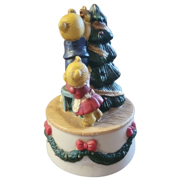 Vtg 96 Bears Decorating Christmas Tree We Wish... Christmas Wind Up Music Box - Picture 10 of 14